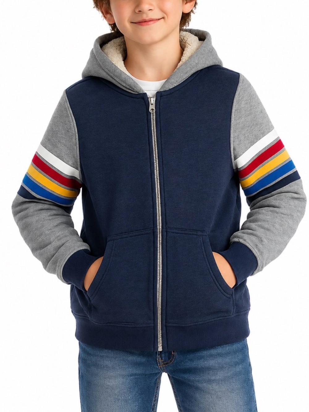 Hanna Andersson sherpa-lined zip jacket retro color block 90s hoodie
